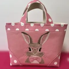 ④【うさぎシリーズ】ハンドメイドトートバッグ　ピンクプリント