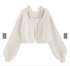 タグ付き カーディガン×キャミソールシャギーニットアンサンブル[pm356]