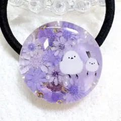 お花 （アスター）と猫ちゃん♡レジン ヘアゴム ハート パール - メルカリ