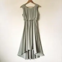 アサクラ　ASAKURA くすみグリーン シフォン ノースリーブ ドレス　M