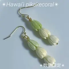 ❤️数量限定❤️ピカケピアス❤️3連✴︎ハワイアンジュエリー✴︎ホワイト&ライトグリーン ❤️数量限定❤️ピカケピアス❤️3連✴︎ハワイアンジュエリー