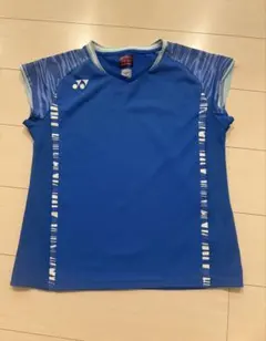 バドミントン用青Vネック半袖ウェア