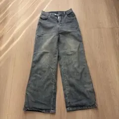 ダークブルーデニムワイドレッグパンツ