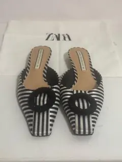 新品未使用　ZARA ストライプ ミュール 38のサムネイル