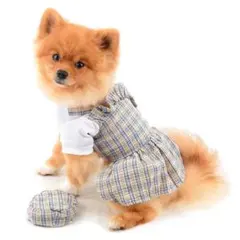 犬服 ワンピース 春夏 ドレス ペット服 チェック柄 帽子付き