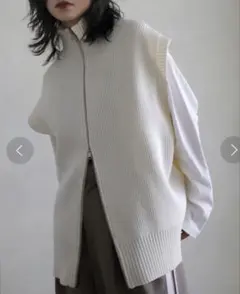 シンプル！hallam リブニットベスト　ダブルジップ　ライトベージュ