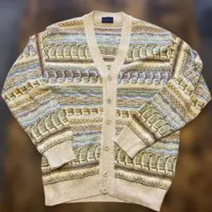 90s VIACORTESA 総柄 ニットカーディガン ベージュ ヴィンテージ