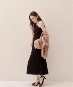 muguet shaggy jacquard cami op BLACK ワンピのサムネイル