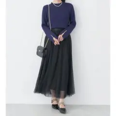 earth music&ecology チュールフレアロングスカート 黒 フリー