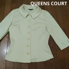 難あり　QUEENS COURT　カットソージャケット　七分袖　黄緑