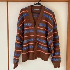 【美品】ZARA ストライプ柄 ニットカーディガン メンズMのサムネイル
