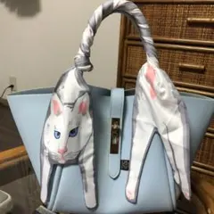 猫スカーフ付きライトブルートートバック　取り外し自由