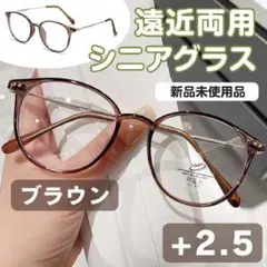 遠近両用 シニアグラス【+2.5】ブラウン 老眼鏡 多焦点レンズ リーディング