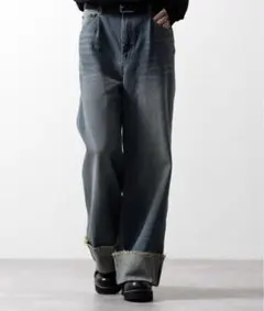 clel ヴィンテージデザイン ロールアップデニムパンツ