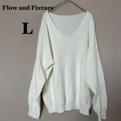 Flow and Fixture Vネックリブニット L 白 ゆったり 清楚