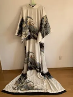 大衆演劇 お引き　ちりめん着物 自然風景 花柄 　　　　　帯セット