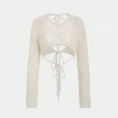 クロップドカーディガン アイボリー レース編み 白　春　秋　冬　森ガール　古着