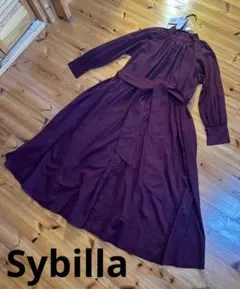 Sybilla シビラ ロングワンピース ボルドー レッド 七分袖 長袖 - メルカリ