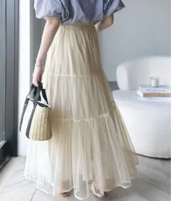 チュールレイヤード ティアードロングスカート