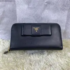 【美品】PRADA プラダ 長財布　リボン　黒　ブラック　サフィアーノ