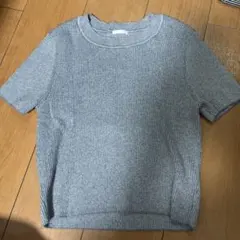 グレー リブ編み 半袖ニット　GU