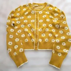 GU　花柄ニットカーディガン・長袖・イエロー