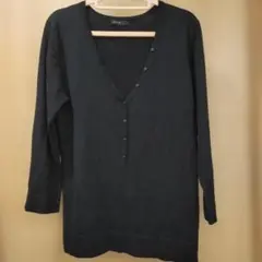 COMME CA ISM シルク Ｌ ブラック Vネック セーター 八分袖