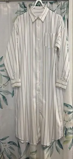 ホワイトストライプ 長袖シャツワンピース