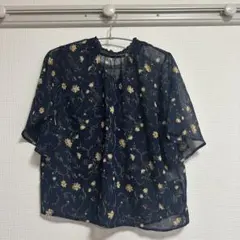 グローバルワーク　花柄シフォンブラウス 半袖 ネイビーのサムネイル