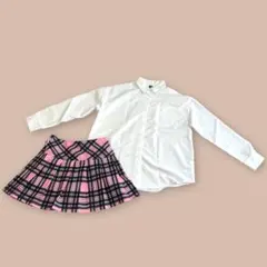 SHEIN タータンプリーツ ミニスカート 白ブラウス Y2K ダンス衣装