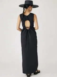 エムアンダーバー M_ バッグオープン ロング ワンピース ブラック マキシ 黒