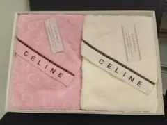 セリーヌ　マカダム柄　フェイスタオル2枚　ふんわりやわらか　ピンク＆アイボリー