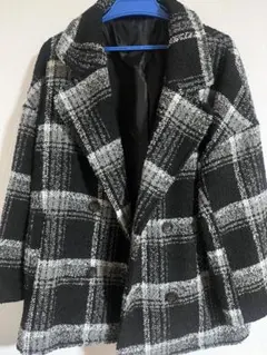 チェック コート モノトーン 黒 白 冬