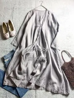 ネストローブ縮緬加工リネンカスケード ロングワンピース20SS