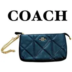 【COACH】コーチリストレット ポーチ ブラック レザー カード 小物入れ