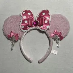 ミニー　ピンクの水玉リボン　カチューシャ　イヤリング付き　レア