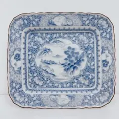 前畑陶器 庫山窯 美濃焼 染付 山水図 角皿 長角皿 風景 和食器