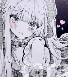 手描き イラスト オリジナル アナログ 色紙 ロング 女の子 メイド