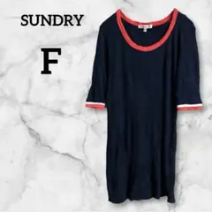 SUNDR【F】赤 紺 リンガーTシャツ 半袖 シンプル 薄手 カジュアル