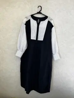 ネイビーとホワイトのストライプシャツワンピ