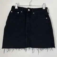 ZARA ブラックデニム スカート ミニスカート　フリンジ裾　切りっぱなし