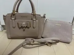 サマンサベガ ビジュー&リボン付トート ピンクベージュ