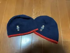 ポロ　クマ刺繍 ニット帽 2個セット ネイビー/レッド