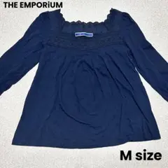 K1155　THE EMPORIUM ブラウス　トップス　M　綿　レーヨン　七分のサムネイル