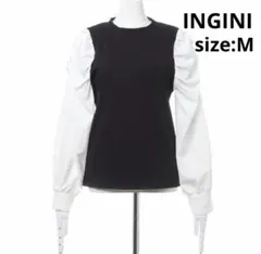 イング　INGNI 袖異素材パワショルニット　ブラック　黒