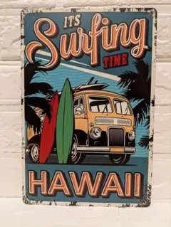 ブリキ看板　ハワイ　黄色いワゴン　サーフィン　アート　アメリカン雑貨　ガレージ