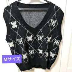 DAZY アーガイルニットベスト Mサイズ　ブラック