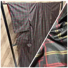 ゆ*き様 z1101 多色 チェック柄 袷着物 無地八掛 広衿 紬着物 正絹