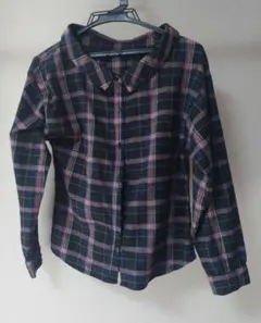 ネイビー チェック柄 長袖シャツ