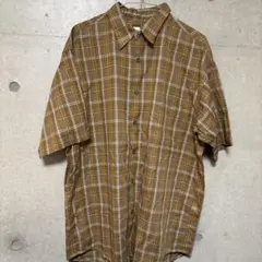 オーバーサイズチェックアソート半袖シャツ ライトブラウン Mサイズ